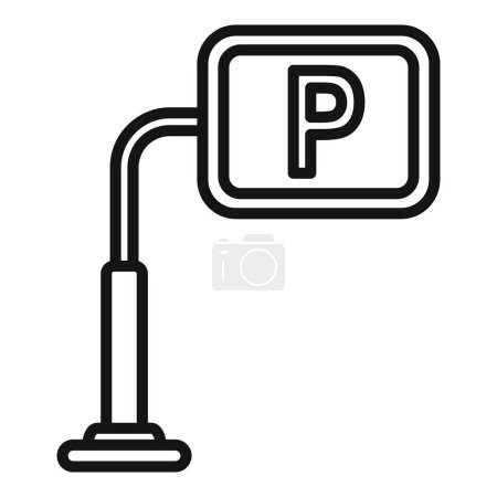 Parking sign line icon illustration in black and white vector isolated on white background. Simple. Minimal. And informational symbol for directional transportation and urban parking space management