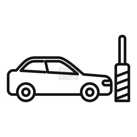 Black and white vector illustration of a simple car service icon with tire inflator and pneumatic pump for automotive maintenance and repair in a workshop or garage