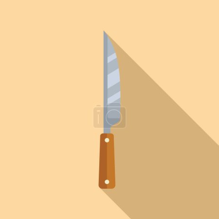 Flat design vector graphic of a sharp kitchen knife with a brown handle, casting a slight shadow