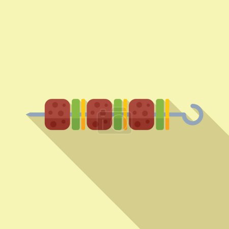 Flat design vector cartoon of a kebab skewer with meat and vegetables on a subtle background