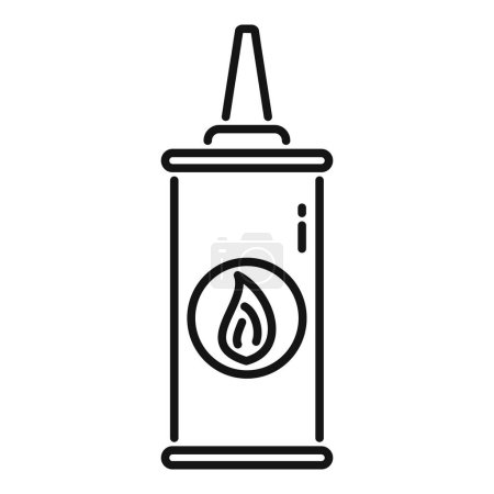 Black and white line art vector of a glue container with flame symbol, indicating flammability