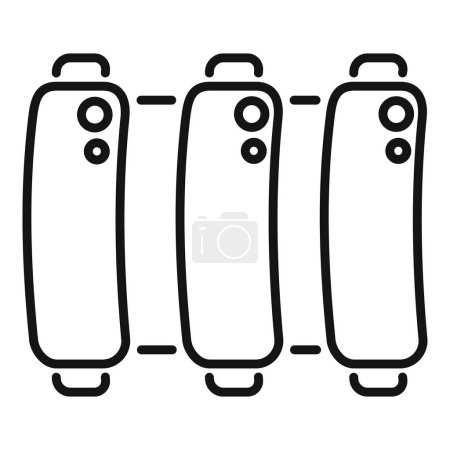 Line art illustration of three upright rolling travel suitcases, ideal for travelthemed designs