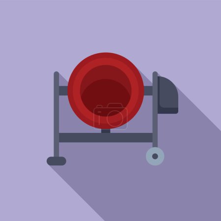Flat design vector of a red fire hose reel on a purple background, depicting emergency equipment