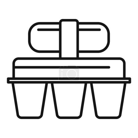 Minimalistic black line art illustration of a takeout coffee cup carrier with cups
