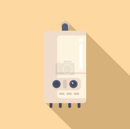 Flat design modern cartoon gas boiler icon with beige gradient background, suitable for web and print