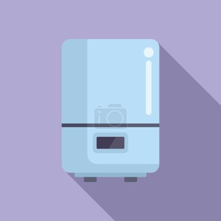 Vector illustration of a sleek, blue air humidifier icon with shadow, isolated on a purple backdrop