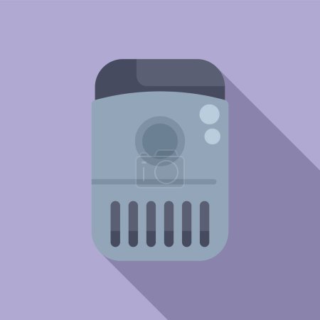 Vector illustration of a stylized portable space heater icon with shadow, on a purple background