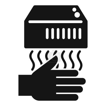 Icône vectorielle noire et blanche d'une main à l'aide d'un sèche-air automatique, indiquant l'hygiène