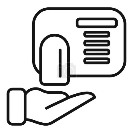 Line art icon of a hand holding a document, depicting file sharing or delivery concept