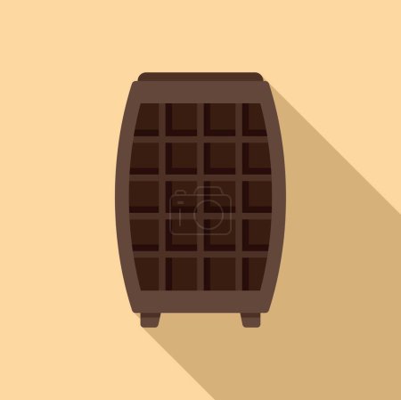 Diseño plano de un icono de barra de chocolate con sombras sobre un fondo beige