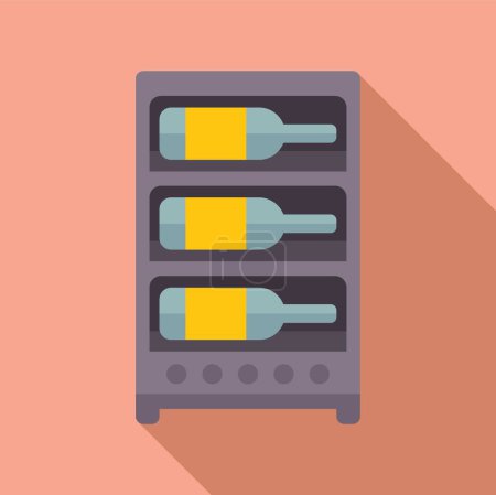 Illustration for Flat design icon of a wine cooler with three bottles, against a soft pink background - Royalty Free Image