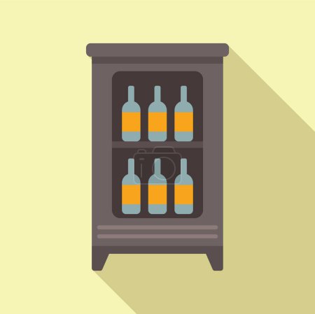 Illustration for Minimalist cartoon vector illustration of a stylish wine cabinet with shelves and bottles for modern interior decor and organization in a contemporary kitchen or home - Royalty Free Image