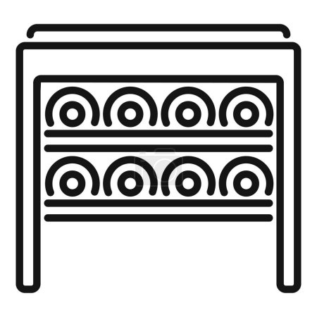Icon illustration of a wooden shelf unit with decorative circular elements inside
