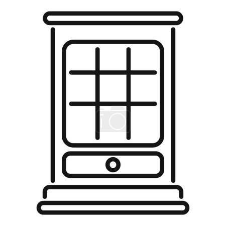 Téléchargez les illustrations : Icône vectorielle ligne noire illustrant une fenêtre classique avec volets et seuil inférieur - en licence libre de droit