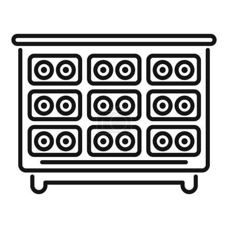 Line art icon featuring a multidrawer beehivestyle cabinet, suitable for organization concepts