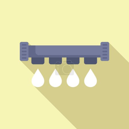Simplistic vector illustration of a leaky water pipe, casting a long shadow on a yellow background