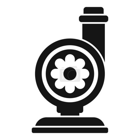 Simplified black icon depicting an oldfashioned microscope with a floral motif