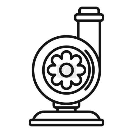 Detailed outline turbocharger icon illustration in black and white. Depicting a schematic component for automotive engine performance boost