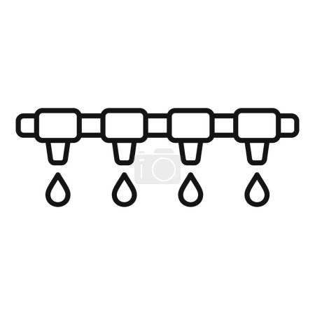 Minimalistisches Liniensymbol, das mehrere Wasserhähne mit Wassertropfen darstellt, die Wasserverbrauch oder Wassereinsparung darstellen