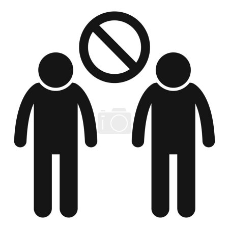 A black and white icon showing two figures separated by a prohibition sign, enforcing no socializing