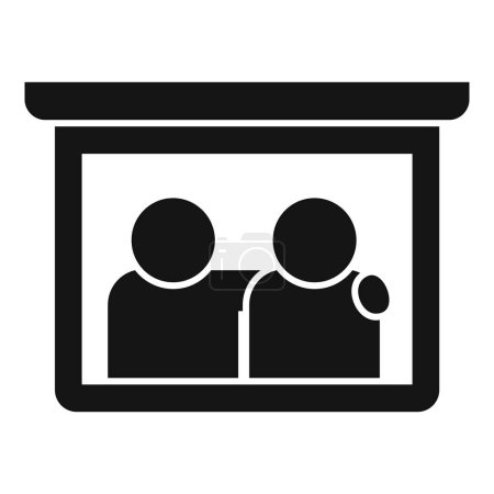 Icono vectorial de dos personas en un puesto de mercado, adecuado para conceptos de negocio