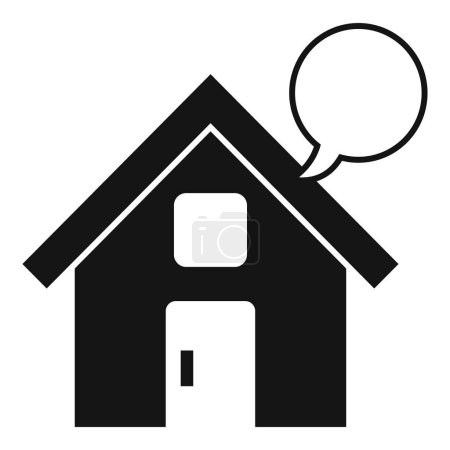 Téléchargez les illustrations : Simple silhouette de maison noire avec une bulle vocale, symbolisant la communication dans l'immobilier ou la communauté - en licence libre de droit