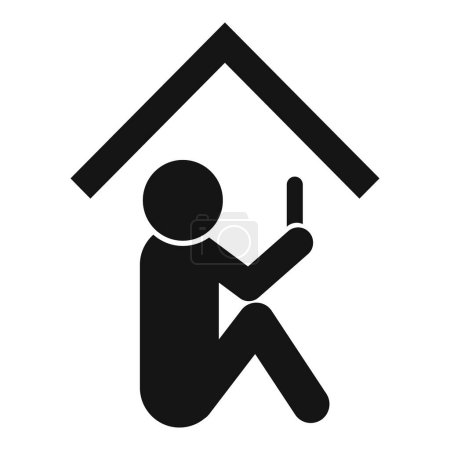 Grafisches Symbol, das eine Person zeigt, die unter einem Hausdach sitzt und das Daheimbleiben symbolisiert