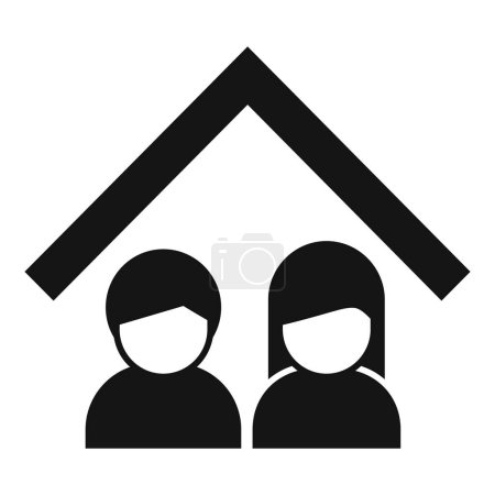 Icono gráfico con un techo de casa simple sobre un dúo de figuras humanas abstractas que simbolizan la familia y el hogar