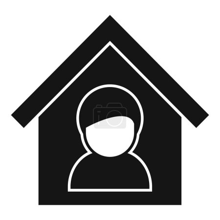 Black and white stay at home icon featuring a person inside a house, promoting safety and quarantine