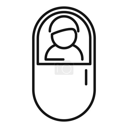 Arte de línea estilizada de una persona dentro de una cápsula, ideal para el diseño de la interfaz de usuario