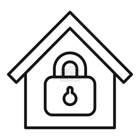 Secure home icon with padlock and house vector line art for safety and protection in residential real estate and property security concept