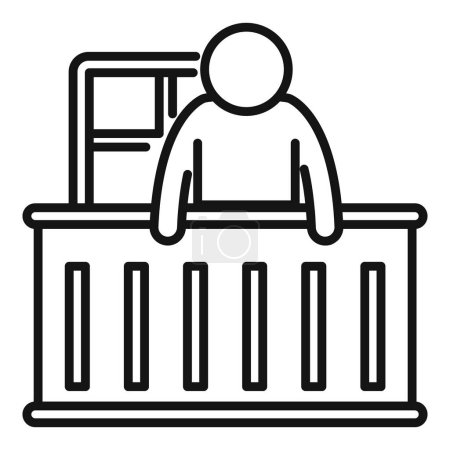 Outline icon illustrating a cashier standing at a supermarket checkout counter
