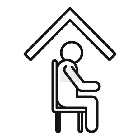 Icône de ligne simple représentant une personne restant à l'intérieur d'une maison, symbolisant l'égoïsme ou le travail à distance