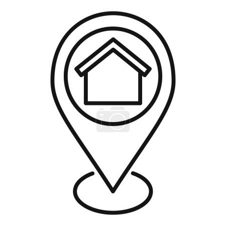 Black and white simple design home location pin icon vector illustration for real estate and property mapping with linear graphic navigational aid