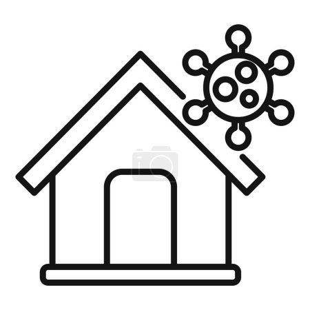 Simple line icon depicting a house with a virus symbol, representing staying safe at home during a health crisis