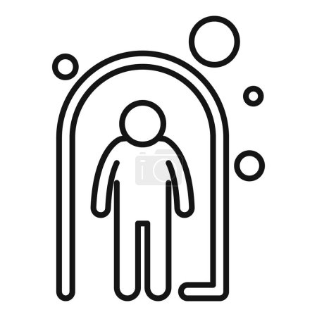 Line art icon illustrating the concept of personal space and protection with human figure and soap bubbles