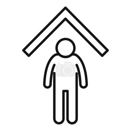 Einfache Zeilenkunst-Ikone, die eine Person unter einem Hausdach darstellt, symbolisiert den Aufenthalt zu Hause oder Unterschlupf