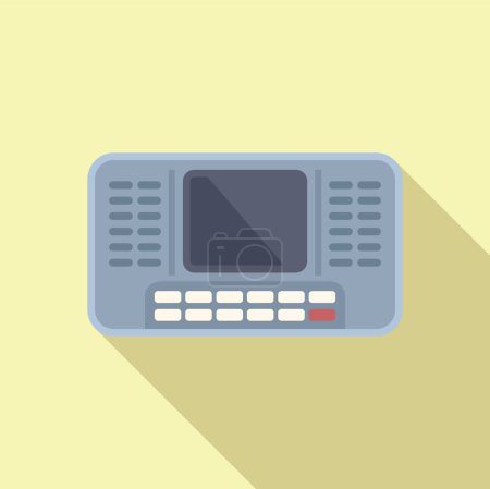 Flat design illustration of an oldfashioned pager, isolated on a yellow background