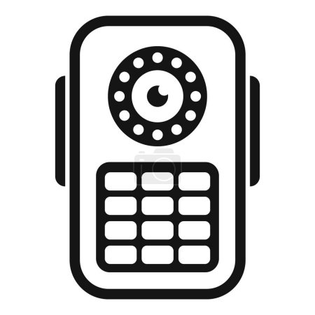 Icono de teléfono móvil de línea rotativa vintage con diseño minimalista en blanco y negro, tecnología de comunicación retro nostálgica, ilustración gráfica vectorial
