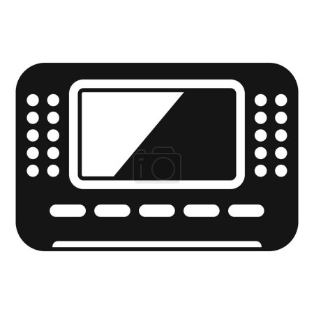 Schwarz-weißes Symbol eines klassischen Handheld-Spielgeräts mit Knopfdetails