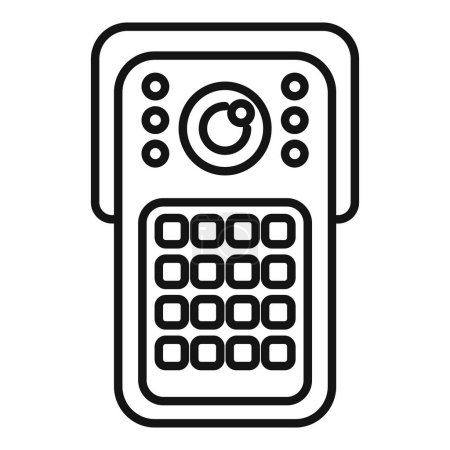 Black and white line art of a universal remote control, suitable for techthemed designs