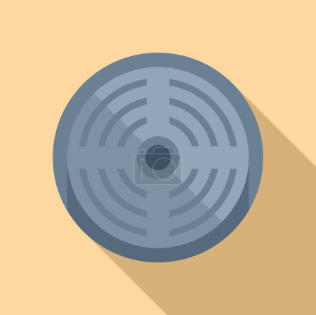 Illustration for Vector illustration of a flat design sewer manhole cover on a beige background - Royalty Free Image