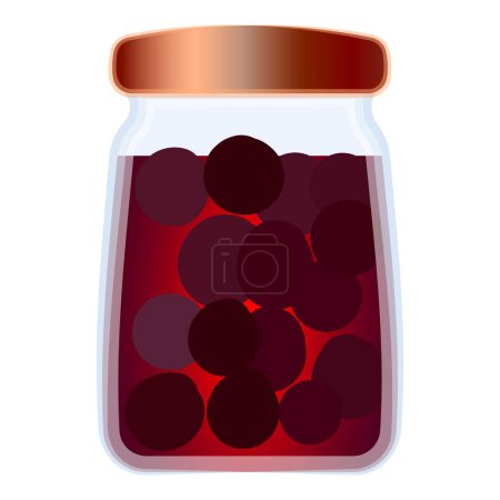 Illustration for Vector graphic of a sealed jar full of dark round preserved fruits, isolated on white - Royalty Free Image