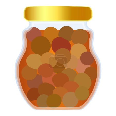 A digital graphic of a transparent jar filled with various round colorful candies