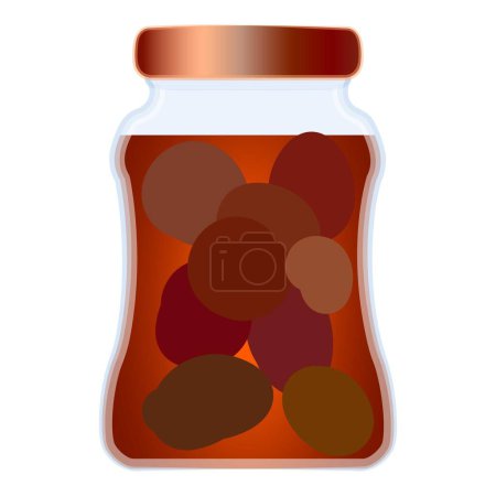 Gráfico digital de un frasco sellado que contiene esferas abstractas multicolores, aisladas en blanco