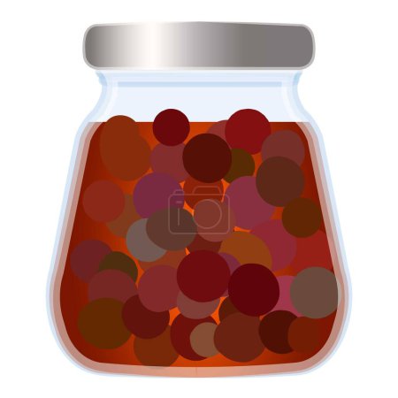 Téléchargez les illustrations : Graphique vectoriel d'un pot transparent rempli de bonbons ronds multicolores, isolé sur blanc - en licence libre de droit