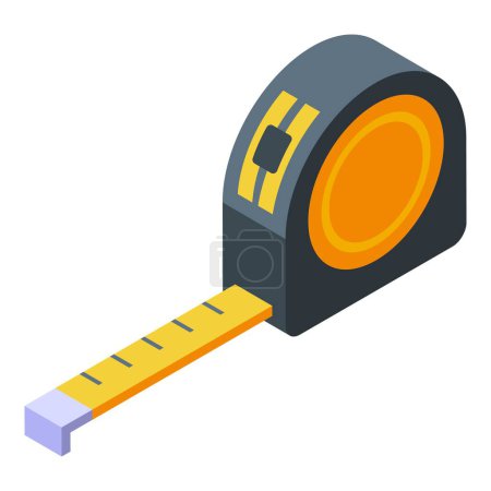 3d isometric illustration of a yellow and black retractable tape measure, a precision measuring tool commonly used in construction and design projects