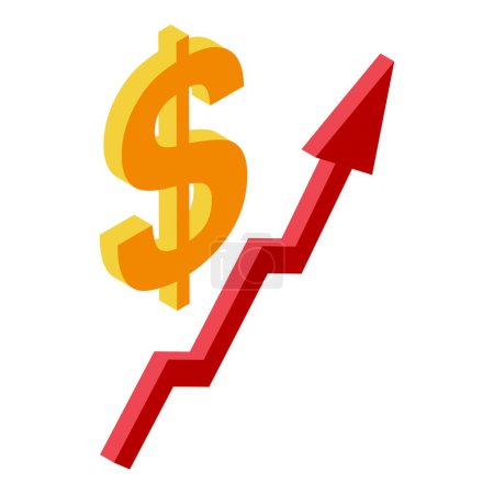 Grafische Darstellung eines Gold-Dollar-Schildes mit einem aufsteigenden roten Pfeil, der das Finanzwachstum symbolisiert