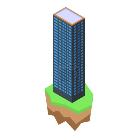 3d ilustración de un rascacielos moderno en un parche de tierra flotante, con vista isométrica