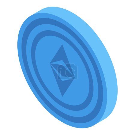 Isometric blue vector illustration of ethereum cryptocurrency coin icon for online payment, modern finance, and secure blockchain technology in ecommerce and web design